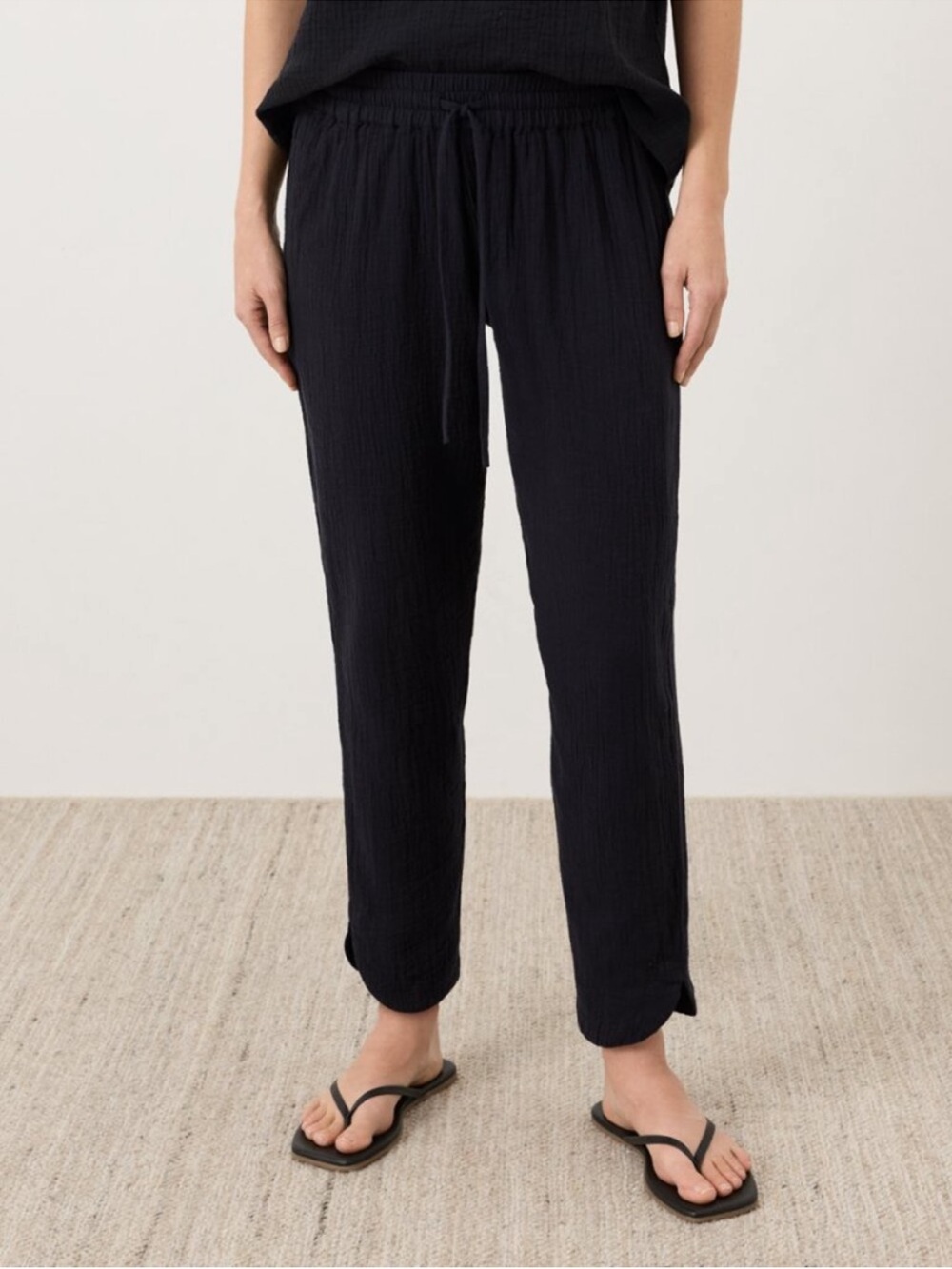 Pact Coastal Double Gauze Tapered Pull On Pant Black Lightweight Organic Cotton